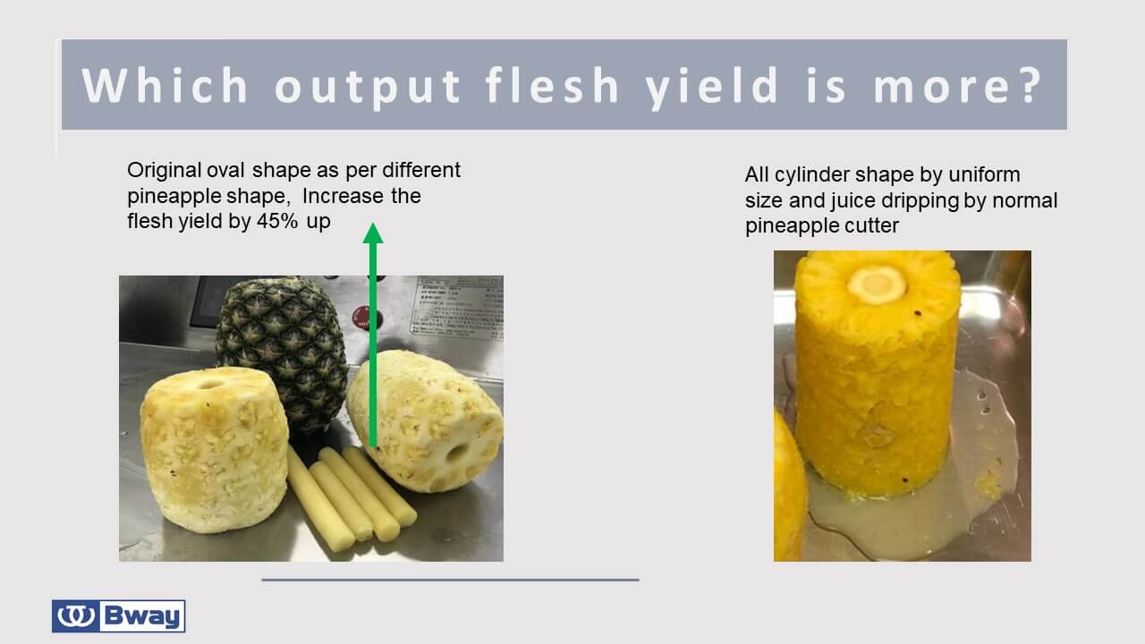 Increase the flesh yield by 45% by attaching to pineapple oval shape. Increase the flesh yield by 45% by attaching to pineapple oval shape.